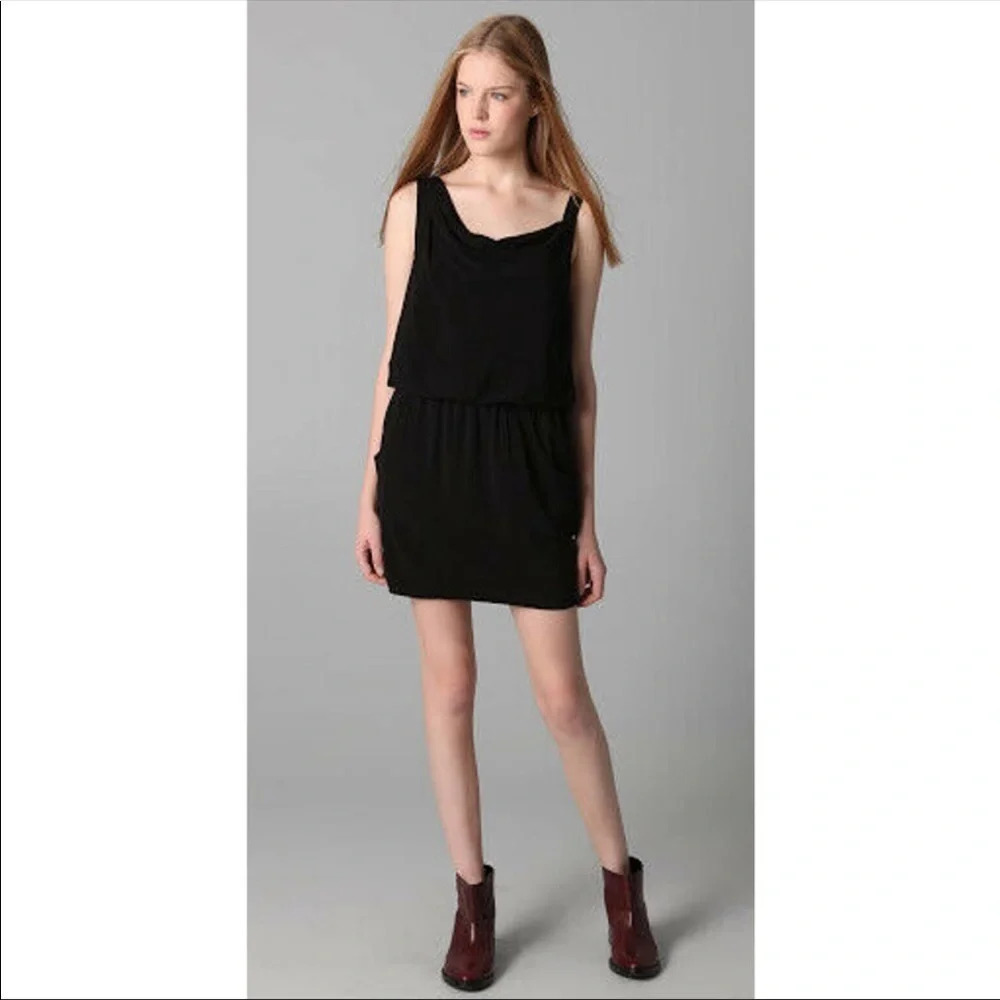 THEORY JAYLYN BLACK DRAPE BLOUSON MINI DRESS